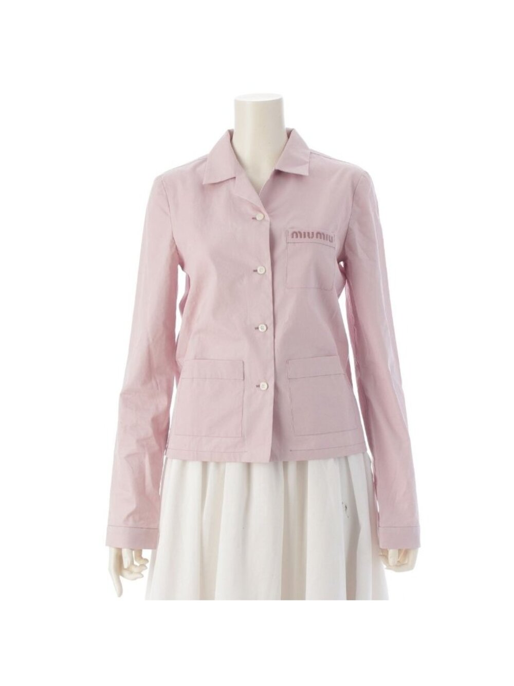 Miu Miu Logo Embroidery Long Sleeve Shirt Pink